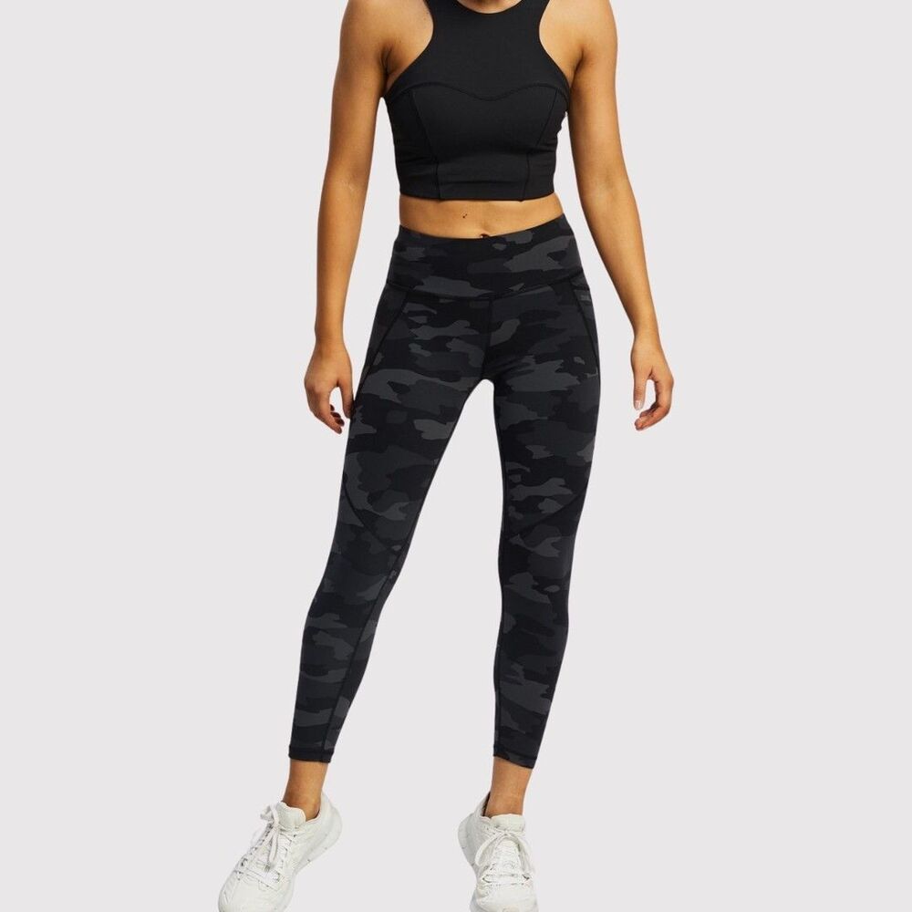 Sweaty Betty Women Leggings Black Power Crop Camo Pull On Stretch Gym Yoga Small